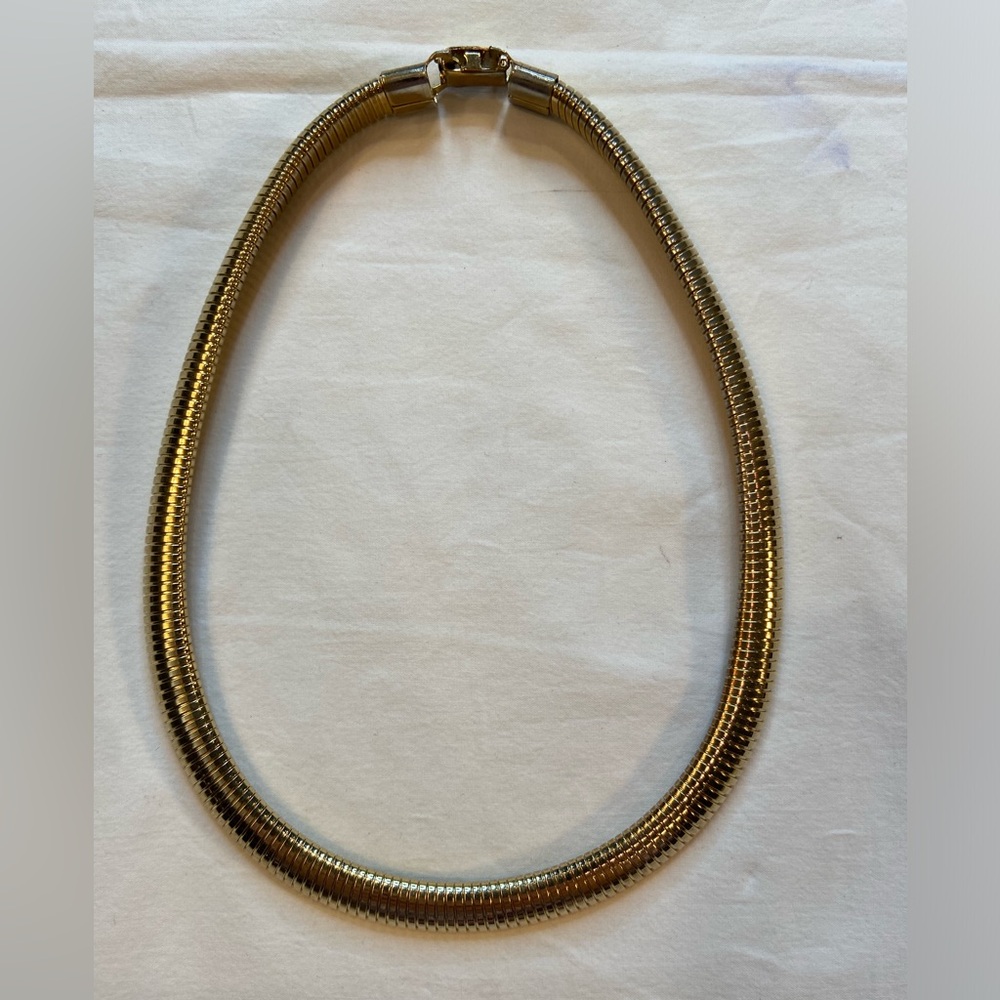 Vintage Snake Chain Gold Tone Ribbed Necklace, 15”
